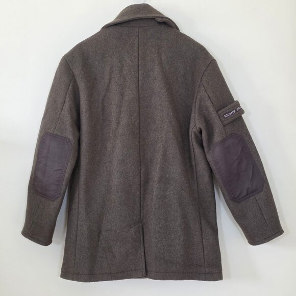 & Sons Heavy Wool Blend Peacoat Mens M Military Green Elbow Patches Storm Collar - Picture 2 of 16